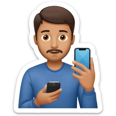 confused guy with phone in hand turned to left qualterly sticker