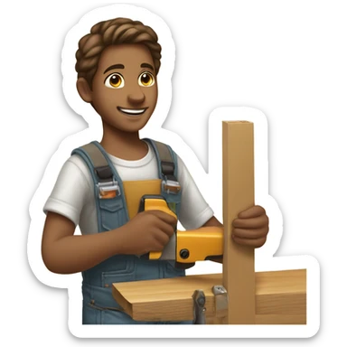 smiling boy in casual shirt doing carpentry with Jesus  sticker