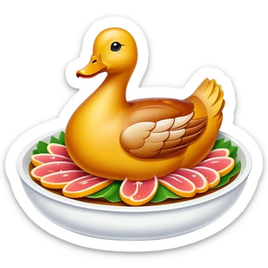 Nanjing salted duck with glistening skin slices, simplified emoji style with bold outlines and bright colors, cartoon style Jiangsu poultry dish sticker