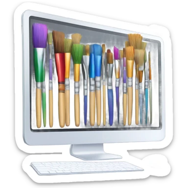 computer screen with art brushes sticker