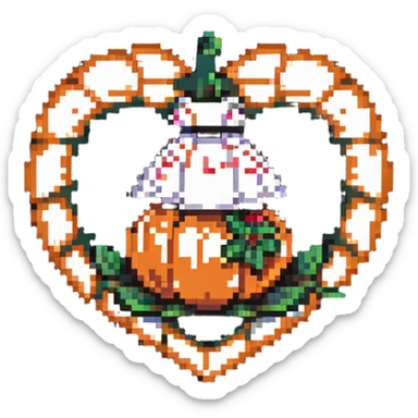 heart with a mushroom on one side and a pumpkin on the other sticker