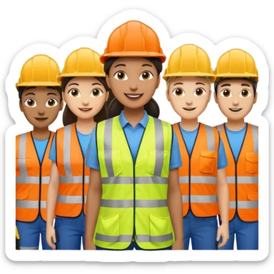 group of railway engineers mixed races and genders behind a table sticker