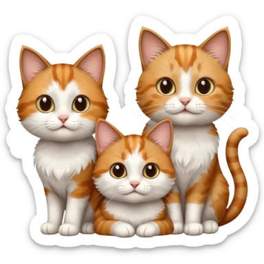 3 small cats different colours including brown tabby and white, light patchy calico, and ginger and white sticker