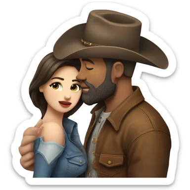 Tall bald bearded cowboy kissing curvy beautiful brunette  sticker
