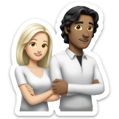 White Man with black hair directly behind white woman with black hair sticker