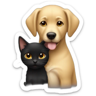 blonde dog hugging black cat sticker