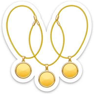 A simple yellow thread with two small gold circular pendants. Minimal line art style, clean and elegant. sticker