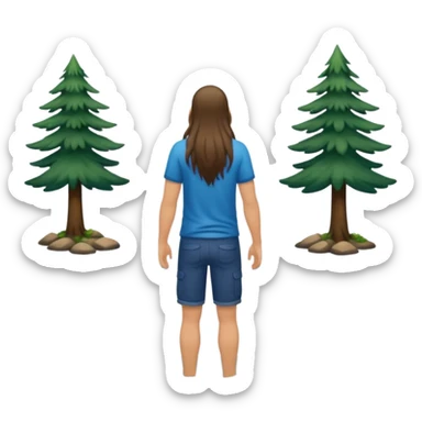 full body man long hair from behind waist deep in forest lake, water running down back sticker