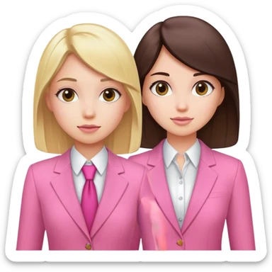 Blond girl pink suit with brune girl pink suit sticker