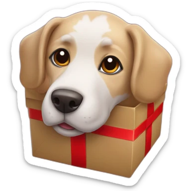dog's head sticking out of a Christmas present sticker