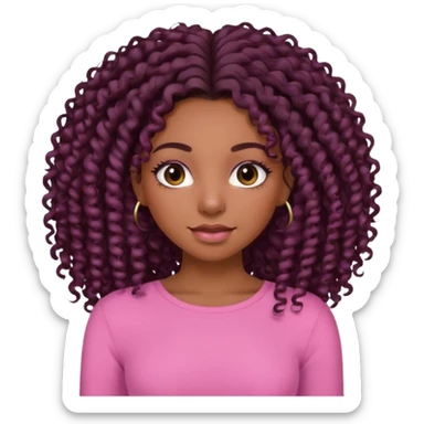 Black girl with long curly hair with lashes In a pink top sticker