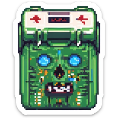8-bit style dead battery icon with X-shaped eyes sticker