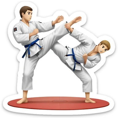 Two judo practitioners in traditional gi, one executing a powerful throw while the other is countering with a defensive move. The background features a judo mat and a focused dojo atmosphere. Transparent background highlights the precision and technique of judo. sticker