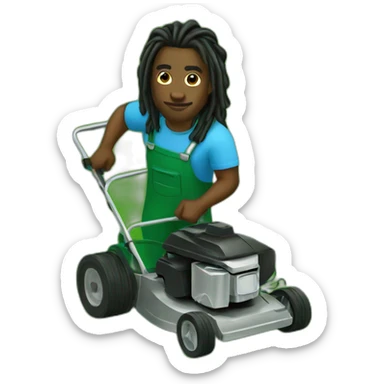 Dark Black man with dreads mowing lawn aerial view  sticker