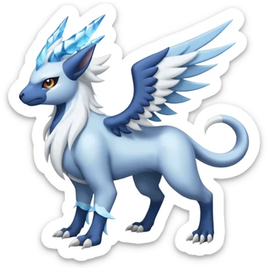 Icy Arctic Frost-Blue Pale-Shimmering Snow-Dusted Majestic Absol-Kyurem-Nargacuga-Meloetta-Latias-fusion-creature (full body) sticker