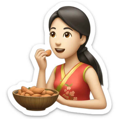A Chinoise girl eating almond sticker