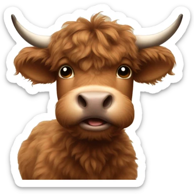 brown fluffy baby scottish cow with a small bow on head sticker