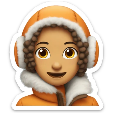 Orange front with brown with fuzzy white ear muffs striking features female winter in snow   sticker