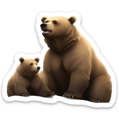 Grizzly bear mama with cub mountain backdrop  sticker