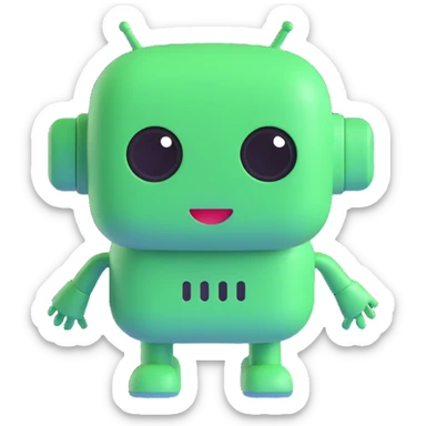 A green chat bot with a surprised expression sticker