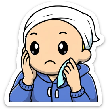 Cartoon character wiping forehead with handkerchief, sweating heavily sticker