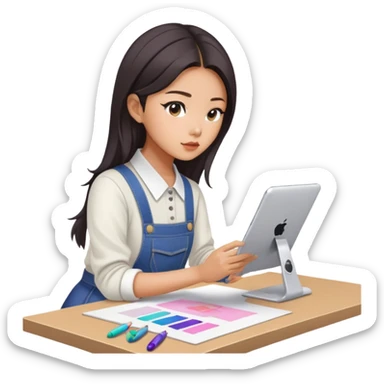 asian female clothing designer, designing kpop clothing sticker