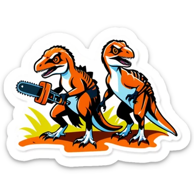 2 velociraptors with chainsaws  sticker