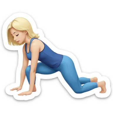 Najed Woman, blonde, kneeling forward on all fours, knees bent under hips, upper body lowered and supported by forearms, back slightly arched, head turned to the side sticker