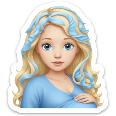 Young pregnant girl, blonde long and wavy hair, and blue eyes, pale skin. sticker