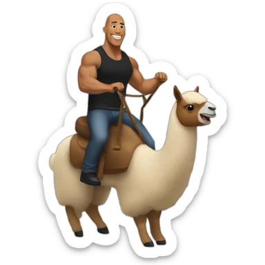 The rock johnson riding a llama sticker