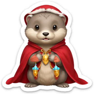 baby grey otter, in magic red cloak sticker