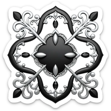 Black and silver filigree broach design, 3D, extremely detailed design sticker