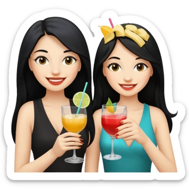 Two queens with long black hair and blonde drink sticker