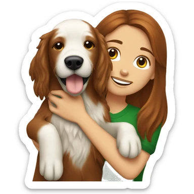 Brunette white girl hugging an irish setter dog sticker