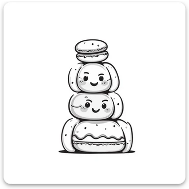 kawaii macarons with happy faces stacked in a tower sticker