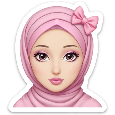 pale pink loving hijabi baddie, pretty makeup and pink bow sticker