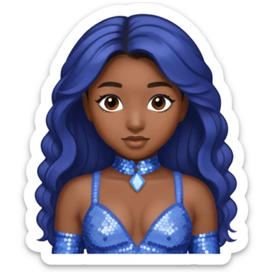 Normani from Fifth Harmony with long dark brown hair, periwinkle sequin outfit sticker