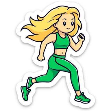 Blonde girl running in a green outfit  sticker