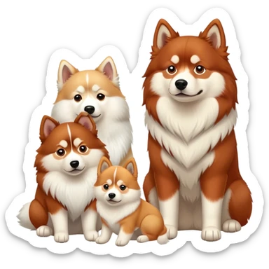 three dogs sitting side by side: a red siberian husky, a finnish lapphund, and a samoyed sticker