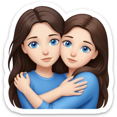 long brunette hair girls with blue eyes hugging eachother  sticker