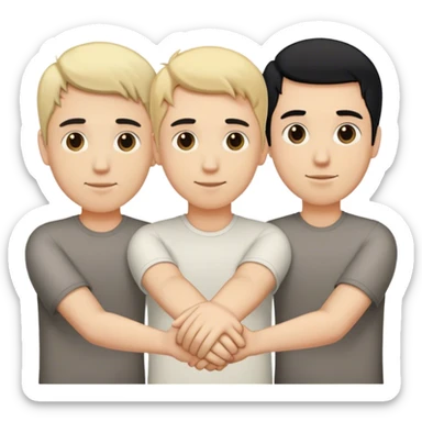 Three men holding hands, all white, one with blonde hair, one with black hair, and one with brown hair sticker