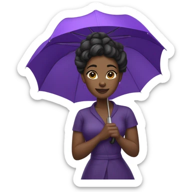 Dark skinned black woman with a updo twist hairstyle in the rain with a purple umbrella  sticker