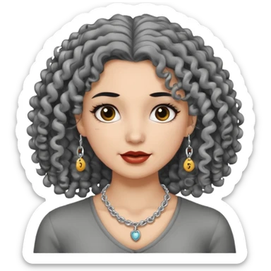 Female with Silver Necklace, grey skin,curley hair, different expressions. sticker