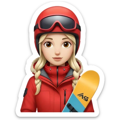 Female snowboarder in red sticker