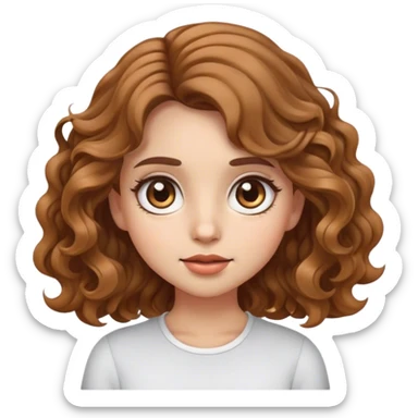 create cute emoji girl with wavy hair, brown eyes, big eyes and long eyelashes sticker