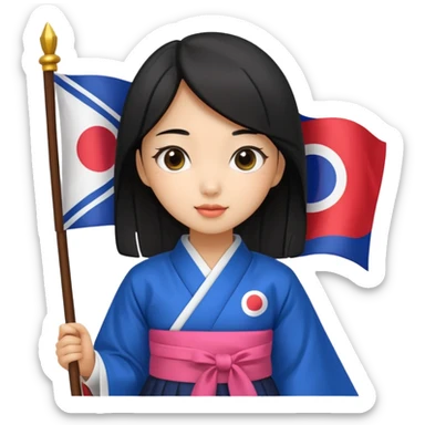 black hair girl with hanbok holding south korea flag sticker