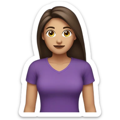 women,dark long brown hair,using purple tshirt whith letters "4tech sticker