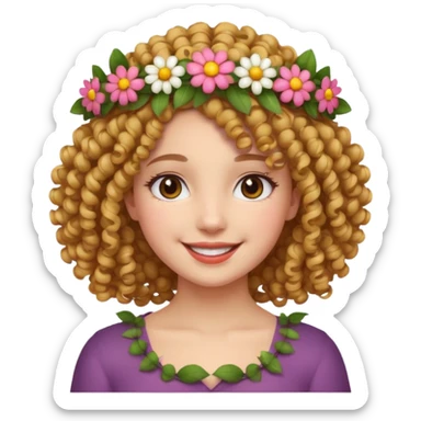 curly hair girl with flower crowns sticker