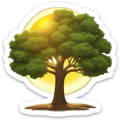 the sun high in the sky like noon and a tree under it and the shadow of the tree can be seen under it sticker