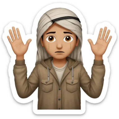 surrenders, portray an authentic 1980 Iraqi with a sad face and raised hands sticker